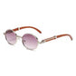Metal Oval-Frame Sunglasses With A Wood-Grain Finish