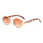 Metal Oval-Frame Sunglasses With A Wood-Grain Finish